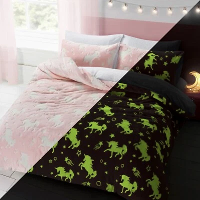 Teddy Bear Fleece Unicorn Glow in the Dark Duvet Cover Pillowcase Bedding Single - Image 1 of 4
