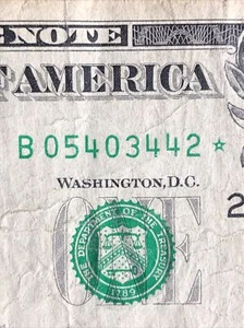 2013 Duplicate B Series New York $1 STAR Note DC Error B05403442* - Picture 1 of 3