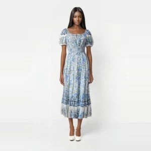 BY THE RIVER Blumen Kleid Gr. S Puffärmel Midi Boho Cottagecore Damen Neu ohne Etikett - Bild 1 von 6