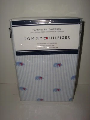 Tommy Hilfiger S/2 Oso Franela Estándar Fundas de Almohada Bufanda Roja Azul Blanco Rayas Foto 1 de 4