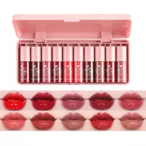 10 Colors Lip Tint Stain Set,Tint Stain Plumping Mini Liquid Lipstick, Watery Fi - Picture 1 of 12
