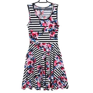 Damen Lularoe Nicki Tank Kleid mit Taschen Streifen & Blumen Rundhals Größe S - Bild 1 von 10