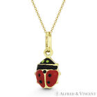 Hollow Ladybug Enamel Insect Lady-Luck Charm 16mmx8mm Pendant in 14k Yellow Gold