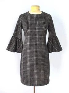 NWT $134 Calvin Klein Black Gray Stretch Knit Career Dress Ruffle Bell Sleeves 2 - Picture 1 of 7