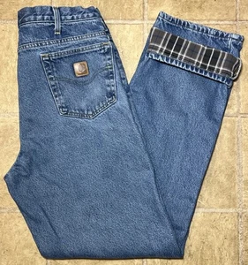 Carhartt Flannel Lined Jeans B172 DST Mens 34x36 Relaxed Fit Blue Denim Workwear - Picture 1 of 8