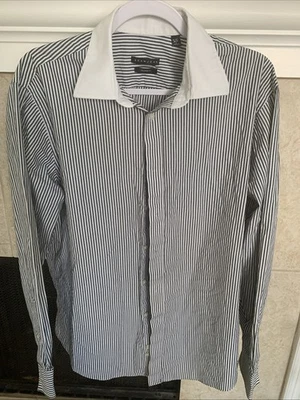 Sean John Regular Fit Cuff Link Dress Shirt Mens Size L 16.5 34/35 Gray Striped - Image 1 of 4