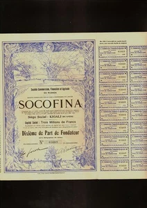 AFRICA : SOCOFINA KIGALI RUANDA dd 1928 old stock cert / Aktie / Action Titre - Picture 1 of 1