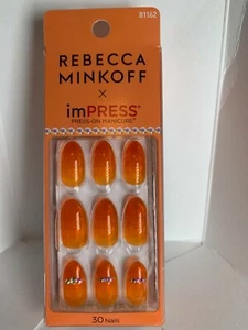 ImPRESS Press On Nails Rebecca Minkoff Orange Jelly Almond with Jewel - Picture 1 of 1