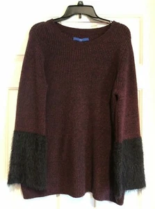 NWT! Apt 9 Pullover Sweater Womens XL Burgundy Black Ribbed Fuzzy - Picture 1 of 9