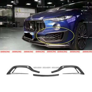 3PC Maserati Levante Carbon Fiber Front Bumper Lip Spoiler Fins Canards For 17+ - Picture 1 of 11
