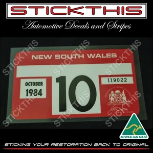 Pegatina Calcomanía Reproducida Histórica NSW Rego Etiqueta de Registro 1983 Julio - Febrero 1985 - Imagen 1 de 2