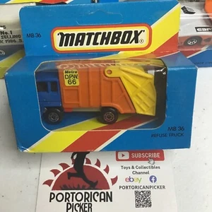 1981 MATCHBOX SUPERFAST MB#36 BLUE ORANGE GARBAGE REFUSE TRUCK 1/64 MIB MACAO - Picture 1 of 4