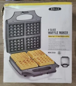 BELLA 4 Slice Non-Stick Belgian Waffle Maker, Fluffy Stainless Steel/Black  - Picture 1 of 2
