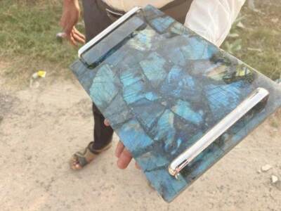 Bandeja de cocina de labradorita, bandeja para servir de labradorita con asas de diseñador regalos Foto 1 de 4