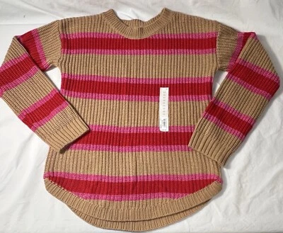 SO XS Knit Crewneck Long Sleeve Brown/pink/red Striped Sweater  - Image 1 of 4