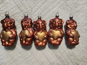 Inge Glass Ornaments - Germany Brown Bear holding heart lot of 5 - Picture 1 of 4