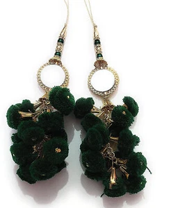 Indian Traditional Handmade Pompom Latkan Color Dark Green For Blouse 1 Pair j36 - Picture 1 of 1