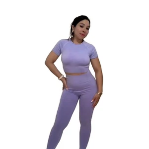 2 teiliges Yoga Set Gym Damen Trainingsanzug Oberteil High Waist Leggings Sportanzug - Bild 1 von 6