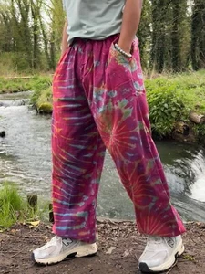 Pantalones hippie de algodón teñidos con corbata | Pantalón informal ecológico de festival - Imagen 1 de 4