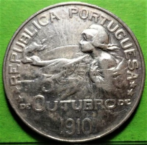 PORTUGAL, 1 Escudo, 1910, ''5 de Outubro'' MBC+,Ag - Imagen 1 de 2
