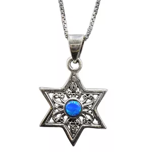Collana Ciondolo Kabbalah Argento Sterling 925 Opale Stella di David Filigrana - Foto 1 di 2