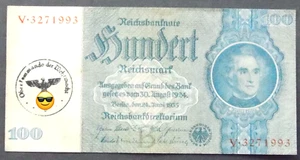GERMAN BANKNOTE 100 REICHSMARK 1935 SWASTIKA 3RD WW2 Money Bill Military Stamped - Picture 1 of 11