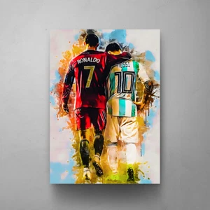 Lionel MESSI & Cristiano RONALDO Art Soccer World Cup 2022 Legends Wall Art - Picture 1 of 10