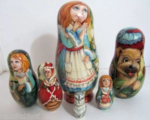 Hand Painted One of a Kind Russian Nesting Doll Alice in wonderlandby Ilyukova - Picture 1 of 8