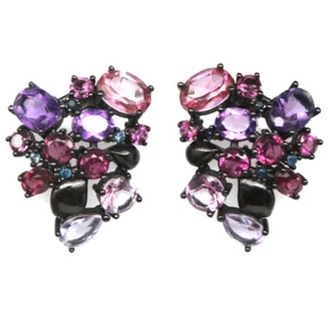 925 Sterling Silver Pink Mystic Topaz, Amethyst & Rhodolite Earrings - Picture 1 of 4