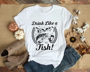 Trinken Sie wie ein Fisch Angeln Barsch Haken T-Shirt - Bild 1 von 1