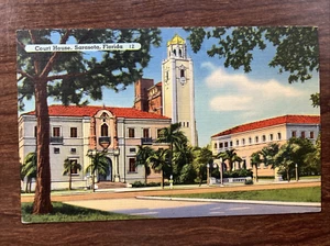 Court House, Sarasota, Florida FL Leinen Postkarte ~ nicht verschickt - Bild 1 von 2