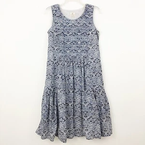 Anokhi Indian Block Print Tiered Dress Size XS 100% Cotton Blue white Sleeveless - Picture 1 of 11