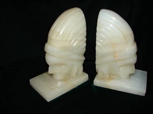 Vintage Hand Carved Sculpture Marble Aztec Designed Book Ends very nice bookends - Picture 1 of 3