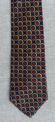 Vintage J. Corbata de seda prensa nudo Burlington azul granate verde geométrica 3,5" x 56" Foto 1 de 4