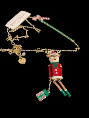 Collar Betsey Johnson Navidad Colgante Largo Gingle Campana Dama Parpadeo Reno Foto 1 de 4