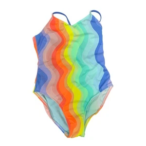New Art Class XL Size 14 Wavy Rainbow Back Ties 1PC Swim Swimsuit - Picture 1 of 3