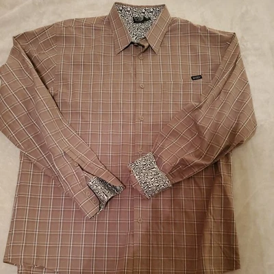 Volcom Men Modern Fit Long Sleeve Button Shirt Brown Plaid Flip Cuff XL Stylish - Image 1 of 4