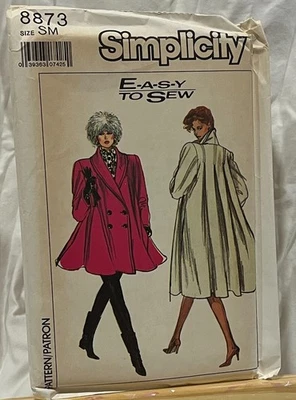 Patrón de costura Simplicity de la década de 1980 - 8873 - Abrigo para mujer - Talla pequeña Foto 1 de 2