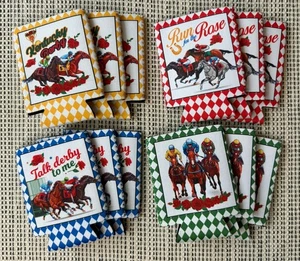 NUOVO 12 pezzi Kentucky Derby Day Party Can Cup Cooler Cover maniche Koozie corsa di cavalli - Foto 1 di 8