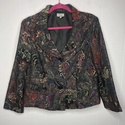 Blazer Analogy Petite Paisley Para Mujer Talla Pequeña Grande Cuello con Volantes Forrado Foto 1 de 4
