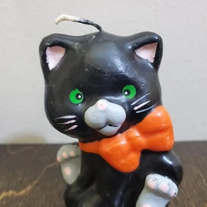 Vintage Gibson Halloween schwarze Katze Windlicht geformt dekorativ süß Wachs 3,5 Zoll - Bild 1 von 7