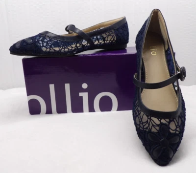 Ollio Women's Shoes Mary Jane Lace Breathable Comfort Ballet Flats Navy Blue 7.5 - Image 1 of 4