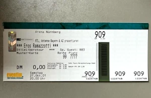 EROS RAMAZZOTTI 2001 NÜRNBERG + orig. Konzert Ticket - Eintrittskarte - Picture 1 of 1