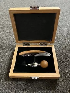 NEW Set of 2 Bar Kit Corkscrew/Wine Opener & Bottle Stopper Wood Stainless Steel - Picture 1 of 8