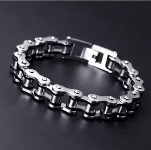 SOLID Stainless Steel Motorcycle Bike Chain Design Bracelet Men's Jewelry Gifts - Picture 1 of 8