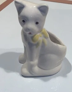 "Maceta vintage de cerámica de 8"" de alto para gatos gatitos blancos sentados" - Imagen 1 de 7