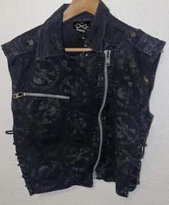 Vintage Lip Service LA Vest Skull Goth Punk Nirvana nevermind Tribute ��raro - Foto 1 di 7