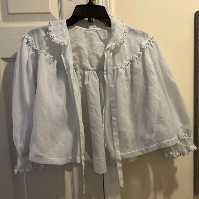 Chaqueta de cama vintage Odette Barsa azul con cuentas superpuestas pijama top pequeño? Foto 1 de 4