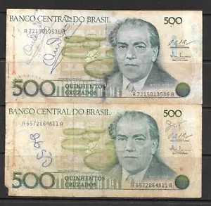 BRASILE, 500 CROCIADOS, 2x BANCONOTE, VALUTA, CARTA MONETA, CIRCOLATE - Foto 1 di 2