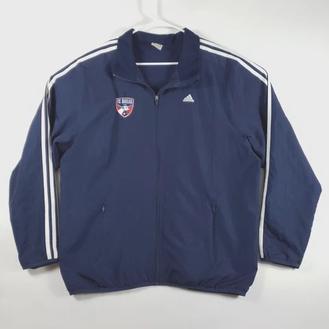 Adidas FC Dallas Men Jacket Large Blue Full Zip ClimaProof Polyester Long Sleeve Cover